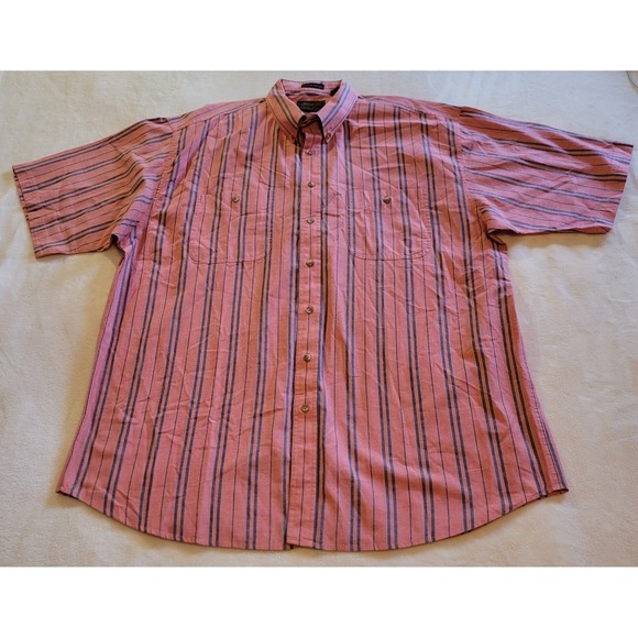 Vintage Eddie Bauer Rufton Stripe Men's Salmon Stripes Short-Sleeve Shirt XXL - Picture 2 of 10